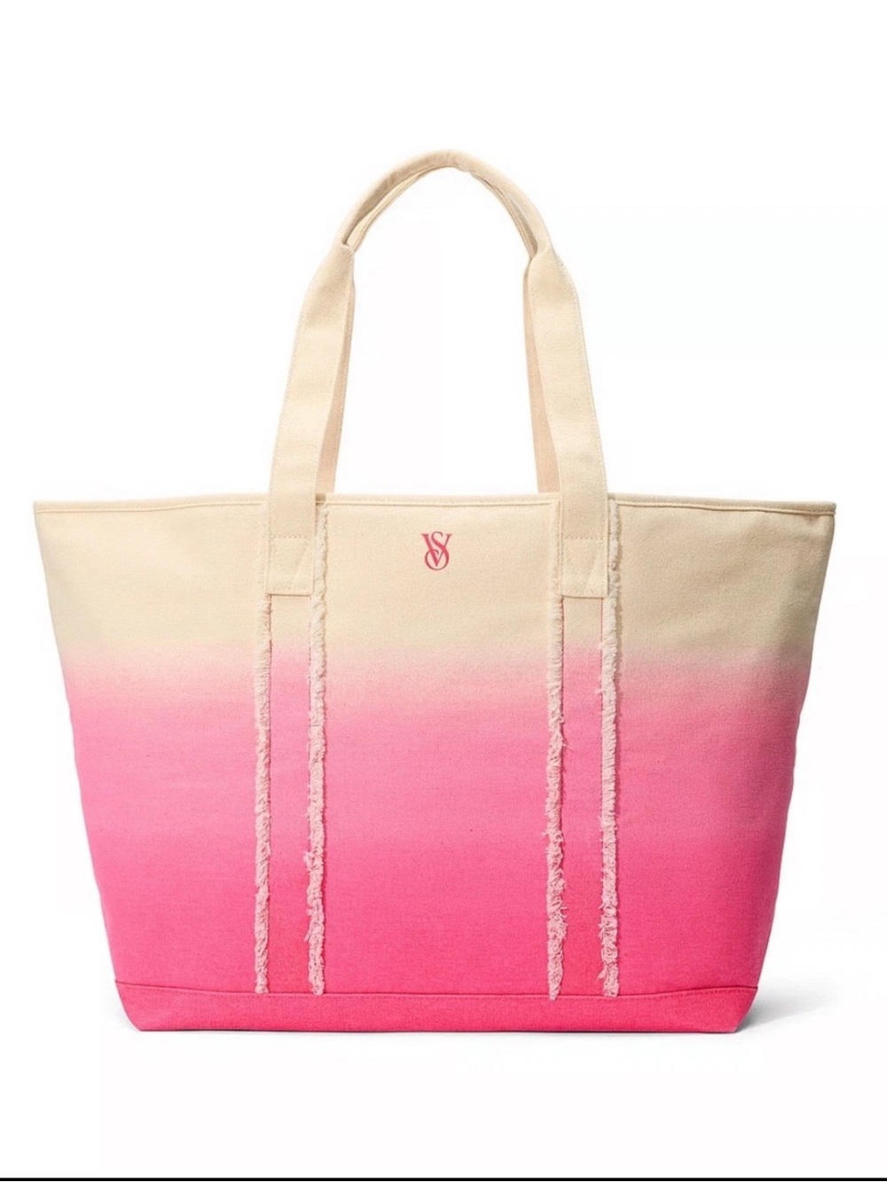 Victoria's Secret Pink Ombre Canvas Tote with Cream Straps